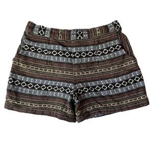 WAI Women Shorts Size L Black Colorful Woven Geometric 3.5" Inseam Elastic Waist